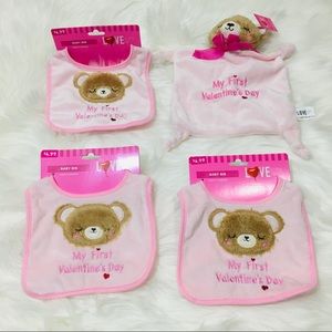 My First Valentine Day Pink :3 Bibs & 1 Lovey NWT
